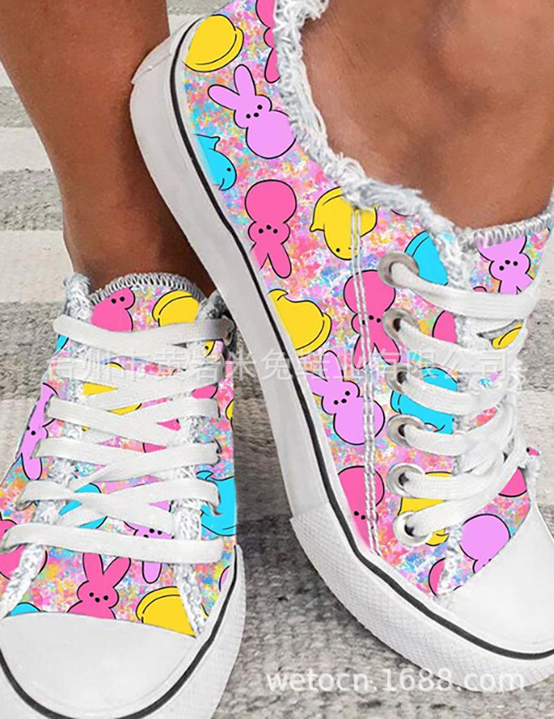 

Западный пасхальный кролик узор цветной принт парусиновые туфли женские большой размер повседневные балетки 43 43