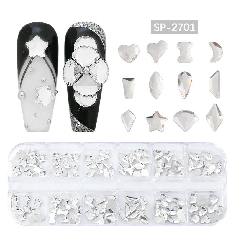 "12-Grid Irregular AB Glass Diamonds for Nail Art"