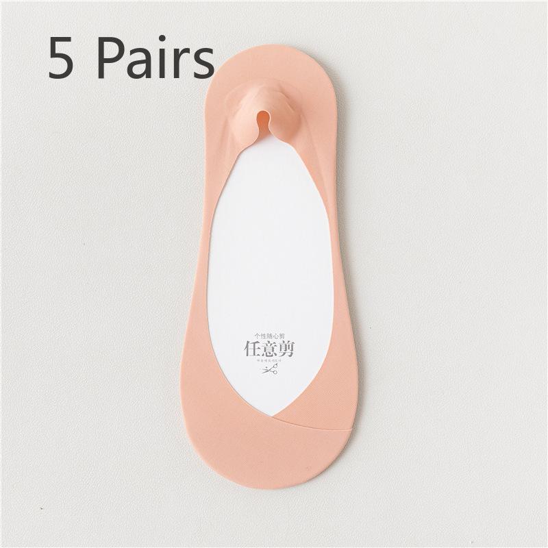 5 Paar Eis Seide Bootssocken Damen Sommer Dünne Rutschfeste Fersen Socken Socken Flacher Ausschnitt Unsichtbare Socken