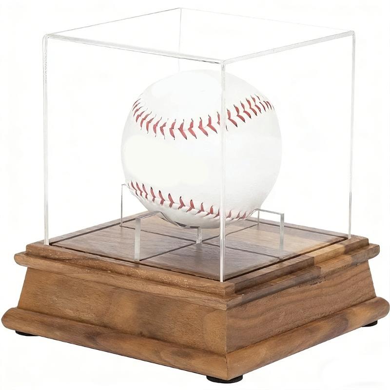 Modern Signature Baseball Showcase Box With Clear Acrylic Construction And Wooden Base Presentation Case