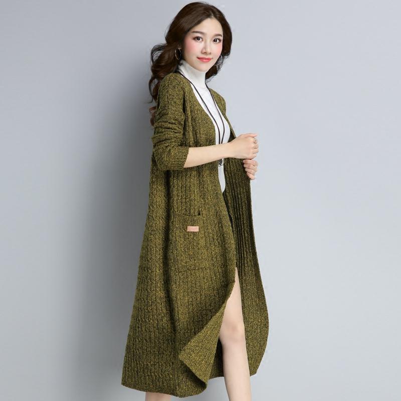 Long Sweater Cardigan for Women Korean-style Loose Knitted Coat Stylish Spring and Autumn Long-sleeved Knitted Cardigan