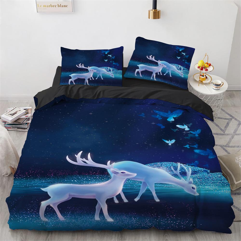 Elk Duvet Cover Set Antlers Flowers Landscape Decor for Adult Teens Kids Quilt Cover Bedspread Cover Floral Printed Bedding Set