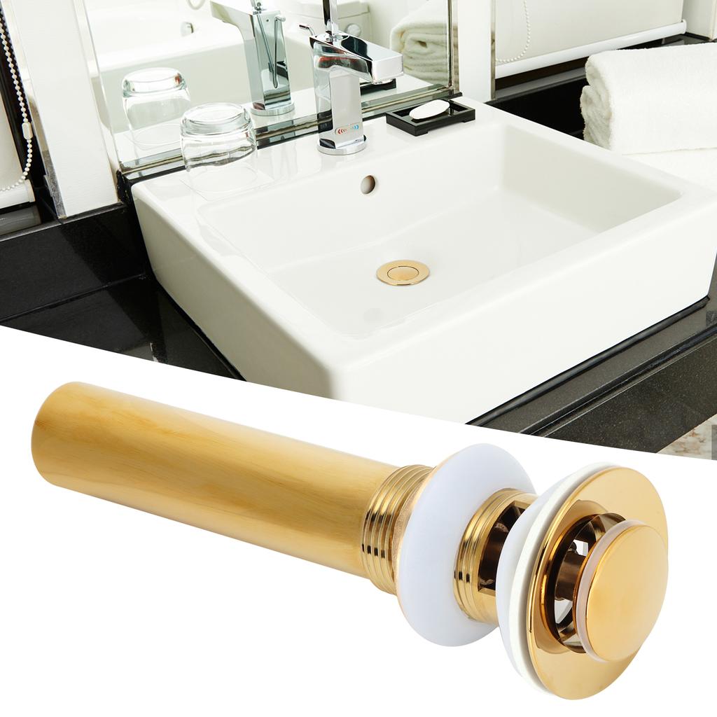 Gold Sink Drain without Overflow Anti Clog Bathroom Faucet Wash Basin Drain Stopper