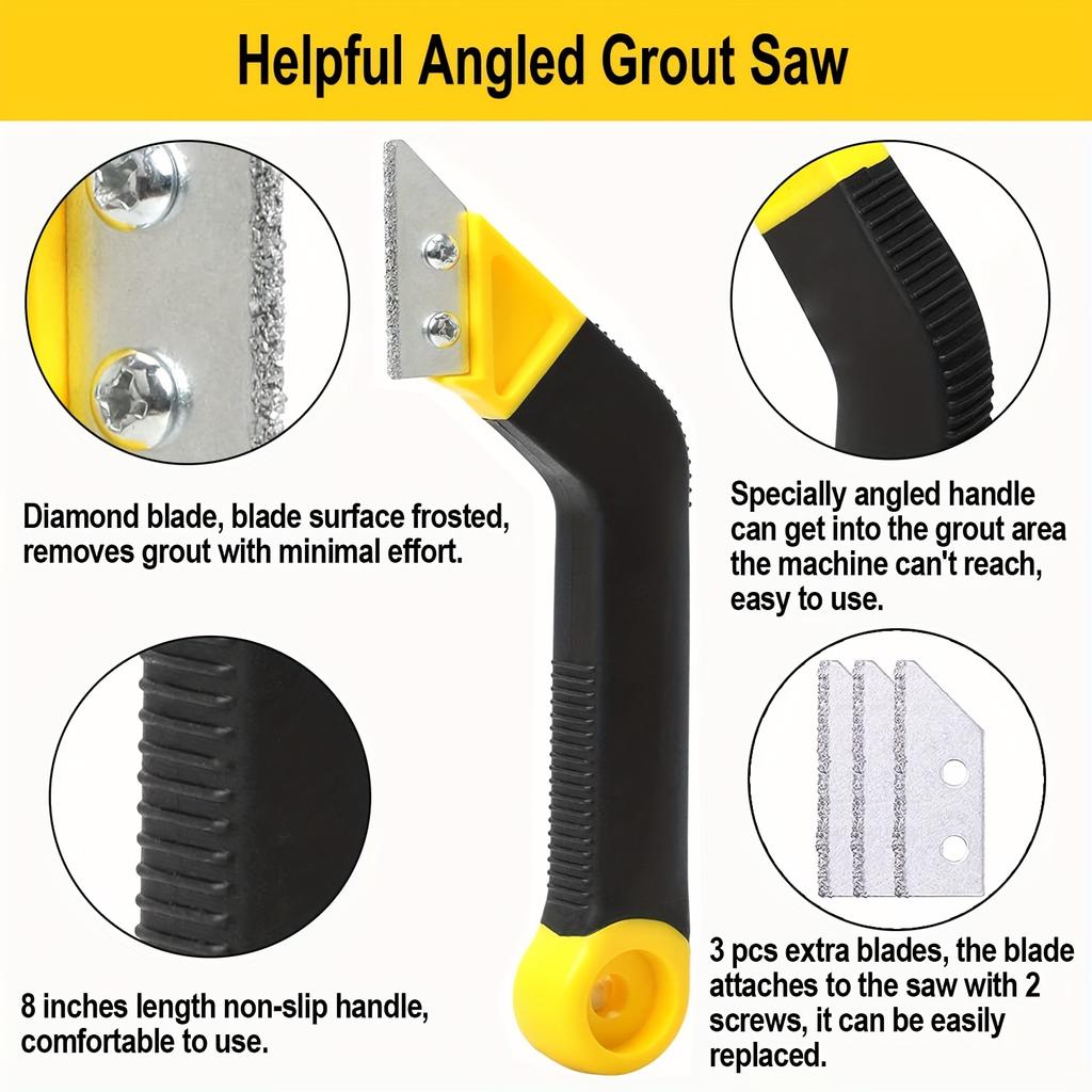 Tile Grout Saw Grout Removal Tool, Angled-Design Grout Hand Saw with 10 Diamond Surface Blades for Tile Cleaning, Removing Paint