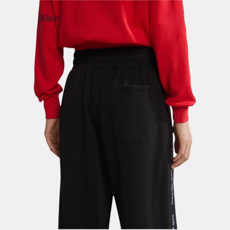 Calvin Klein Solid Color Fashion Jacquard Woven Belt Cotton Knit Wide Leg Casual Pants Women Bottoms Space-Black ZW02280-BEH