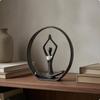 Meditation Figurine Darkened Patina Metal Sculpture Textured Circlet