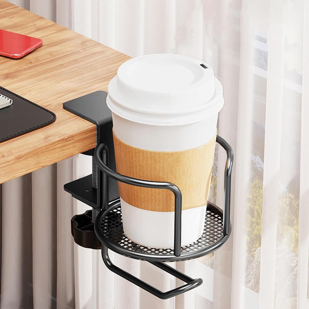 2-in-1 Table Cup Holder Tabletop Drinks Organizer With Headphone Hanger Adjustable Clip On Cup Bottle Placement Rack
