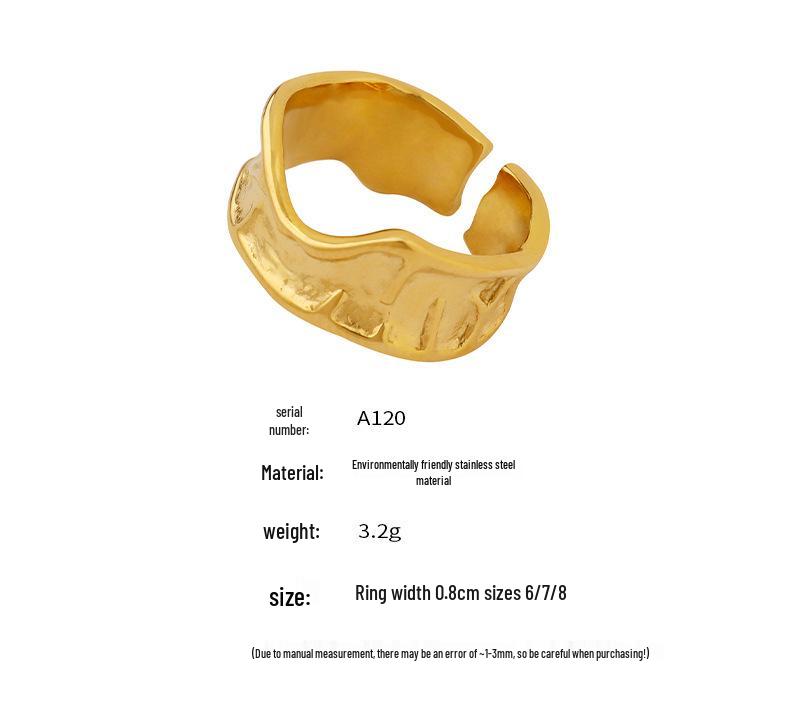 18K Gold-Plated Irregular Embossed Open Ring - Stainless Steel, Fade-Resistant