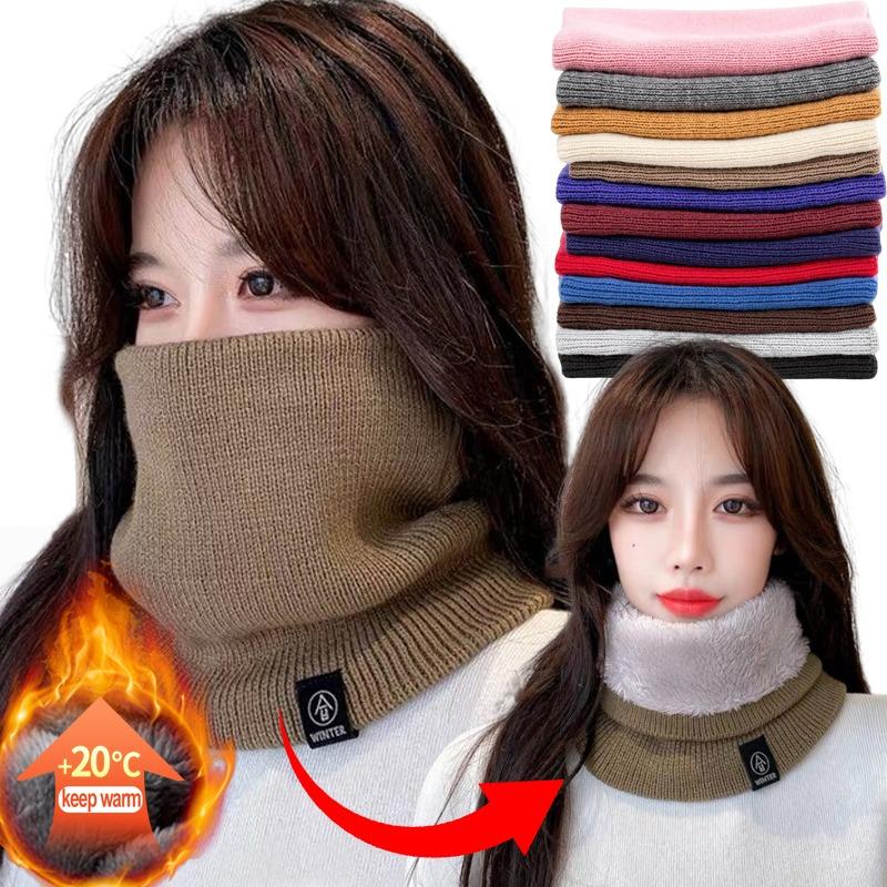 Solider Winter-Plüsch-Schalldämpfer aus Wollstrick für Frauen, Fleece-Ring, Bandana-Schal, Halswärmer, Buff, dickes Kaschmir-Stirnband, Skimaske