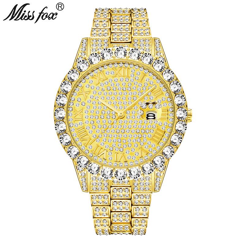Ceas Hip Hop Fierbinte cu Gheață pentru Bărbați Marca MISSFOX Modă Bling Ceasuri Quartz de Lux cu Diamante Complete