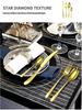 Zestaw 24-częściowej, pozłacanej zastawy stołowej ze stali nierdzewnej o wysokiej wartości: Zestaw noży, widelców i łyżek dla 6 osób, z motywem gwiazdy i diamentu, w pudełku prezentowym.