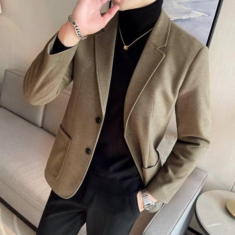 

Мужской повседневный шерстяной пиджак 2023 года — легкий зрелый стиль для осени и зимы XL коричневый