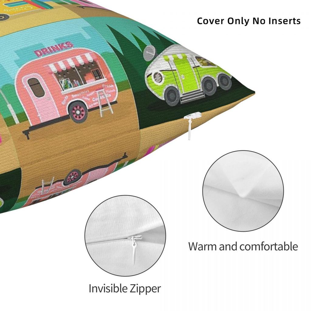 Camping Trailer Caravan Square Pillowcase Polyester Linen Velvet Printed Zip Decorative Pillow Case Sofa Seater Cushion Cover