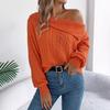 GMXIA Autumn and Winter Casual and Sexy Lapel Off-the-shoulder Brined Long-sleeved Pullover Sweater for Women