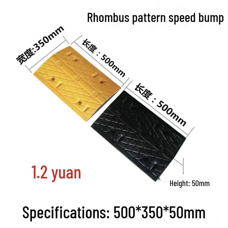 2cm High Mini Rubber Speed Bump and Bicycle Buffer with Yellow-Black Stripes for Parking Space Division