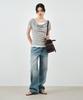 MONGDOL Drape Neck Layered Short Sleeve T-Shirt Gray Mdts094Gray