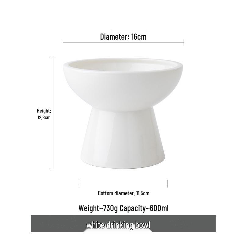 High-Legged Ceramic Cat Bowl for Neck Protection and Anti-Black Chin