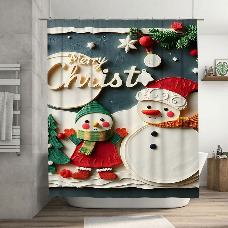 

Tuniu Festive Snowman Holiday Bathroom Shower Curtain Set Waterproof Cute Winter Decor W60H190(CM)-1 Pcs
