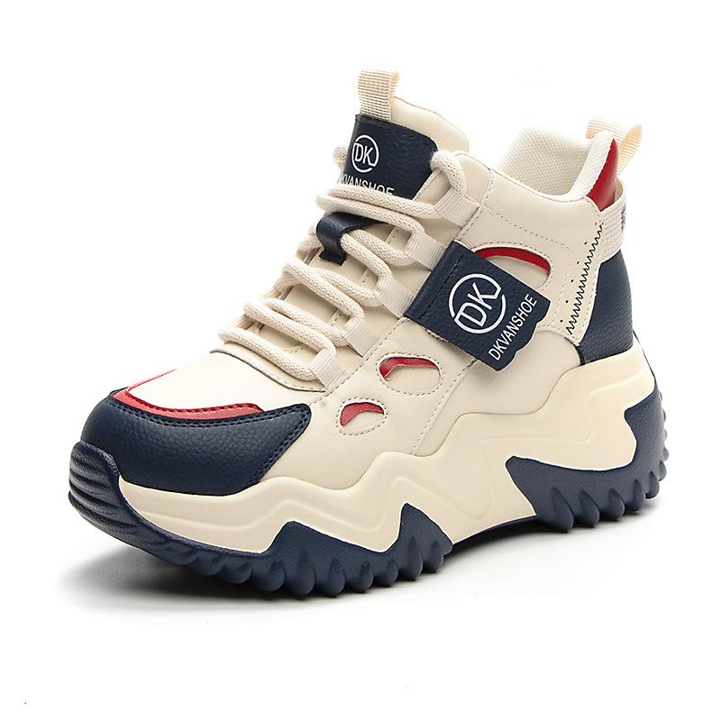 Dad Shoes Women's  Autumn/Winter New Leather Sponge Cake Thick Bottom with Velvet Casual Shoes