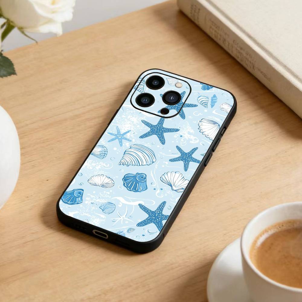 Colorful Marine Organism Phone Case For iPhone17,16,15,14,13,12 Plus,Max Soft Silicone Black Cover