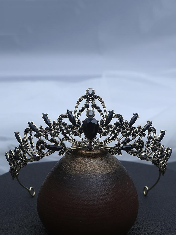 

1pc Fashion Gothic Vintage Black Crystal Hair Crown Intricate Filigree Design Elegant Style Perfect Weddings Cosplay Occasions