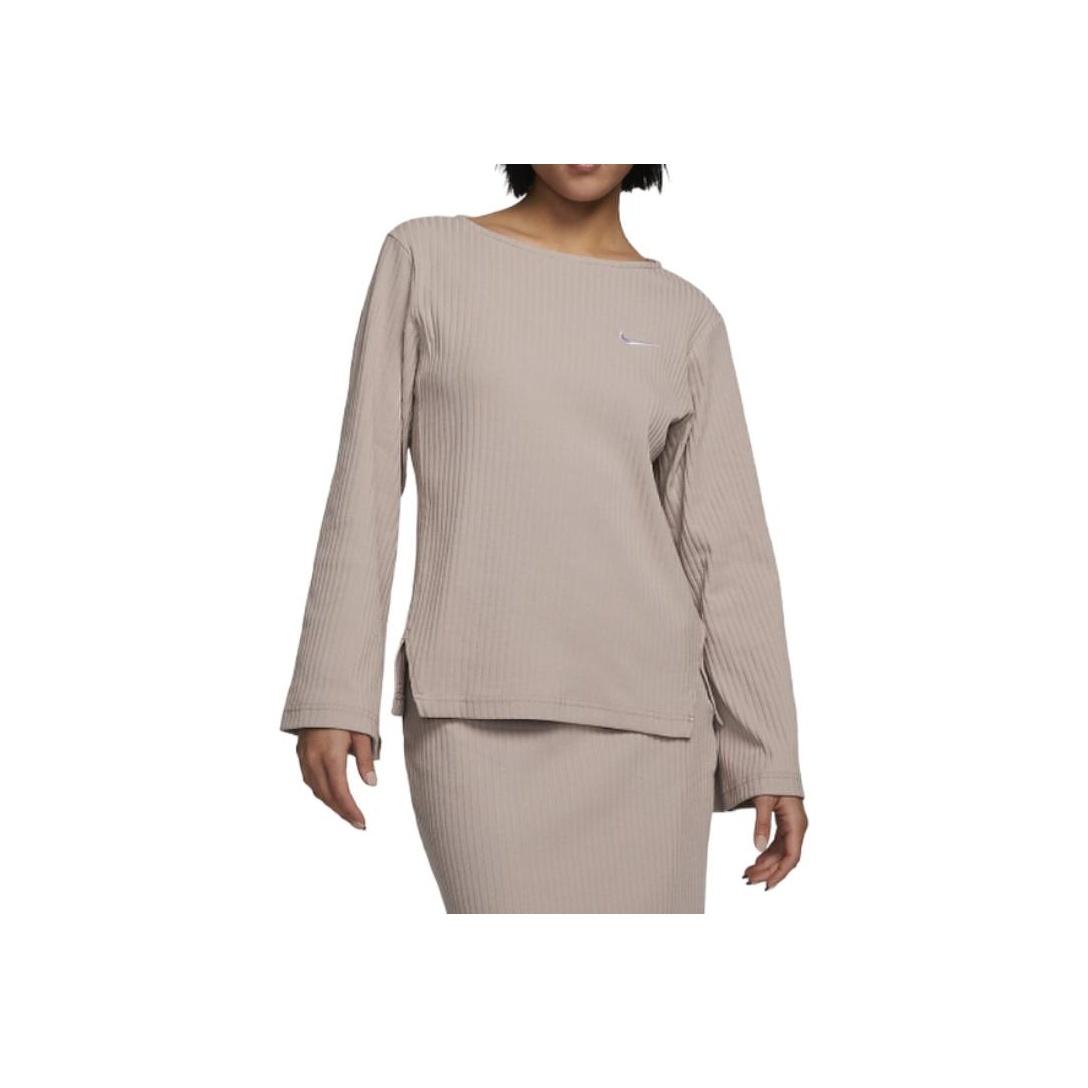 

Nike Однотонная футболка с круглым вырезом и длинным рукавом Женские топы Светло-коричневый DV7867-272 M