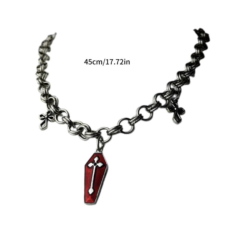 Vintage Coffin Cross Pendant Necklace Gothic Metal Chain Choker Punk Clavicle Chain Necklace Fashion Collar Necklace
