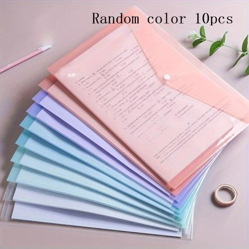 10Pcs A4 Transparent Plastic File Folders Waterproof Pp Document Storage Bags Student Test Papers & Office Organization Supplies