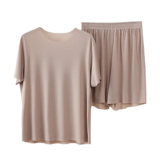 2Pcs/Set Men Pajamas Set O-Neck Short Sleeve T-shirt Elastic Waist Shorts Set Solid Color Home Clothing Suit