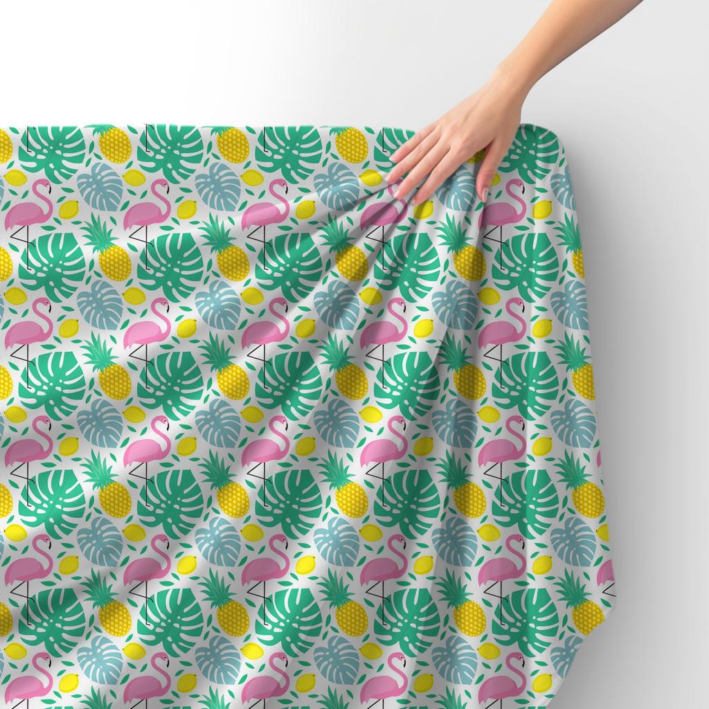 Royal Samt Stoff Polyester Zum Nähen - Motiv Ananas Palme Flamingo