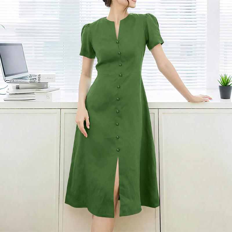 

ZANZEA Женское повседневное платье с V-образным вырезом спереди и коротким рукавом 5XL