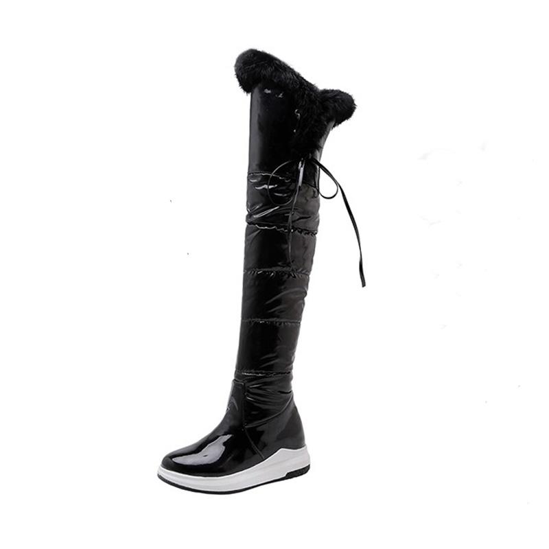 

Женские зимние сапоги, удобные водонепроницаемые сапоги на плоской подошве большого размера, теплые плюшевые сапоги до колена 34 чёрный