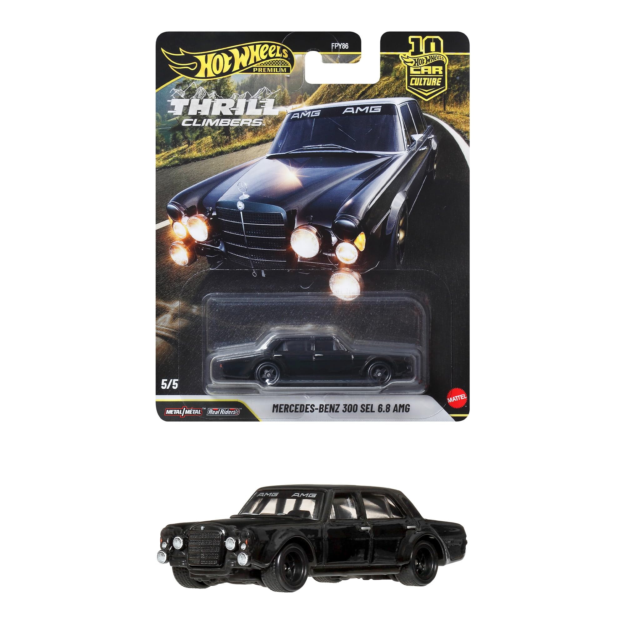 

Hot Wheels Car Culture Thrill Crushers Mercedes-Benz 300 SEL 6.8 AMG Die-cast Toy Car Black JKF20 for Ages 3 and Up