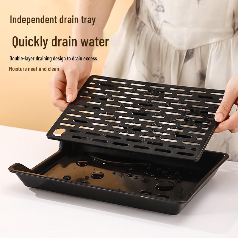 ZISIZ Stainless Steel Square Draining Serving Tray