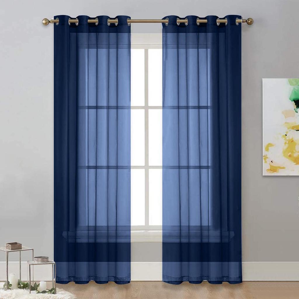 Solid Color Perforated Trylene Semi-Blackout Voile Curtain for Living Room or Balcony