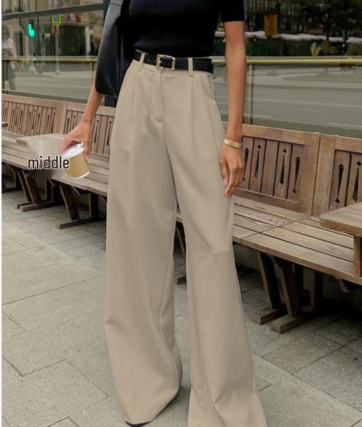 Pantaloni Bianchi a Vita Alta da Donna, Stile Commuter, Larghi, Lunghi Fino a Terra
