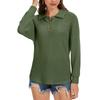 Women's Fashion Long-Sleeve Solid-Color Collared T-Shirt With Button-Up Front And Pocketed Casual Sweatshirt Top