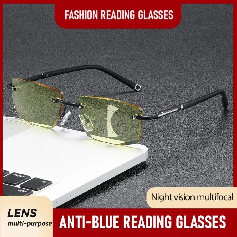 New Business Multifocal Night Vision Men'S Reading Glasses Frameless High-Definition Anti Blue Light Men'S Reading Glasses