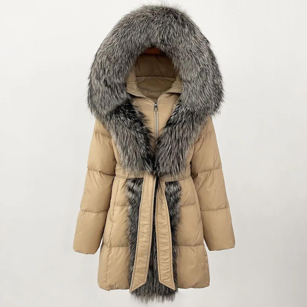 OFTBUY 2024 Winter Jacket Women Natural Real Fox Fur Collar Hooded White Duck Down Coat Thick Warm Streetwear Casual Outerwear