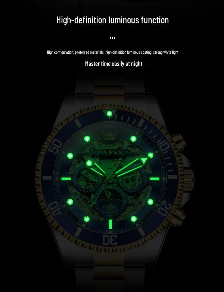 Oulisi Herren Automatikuhr - Lao-Stil, Wasserdicht, Multifunktionales Design