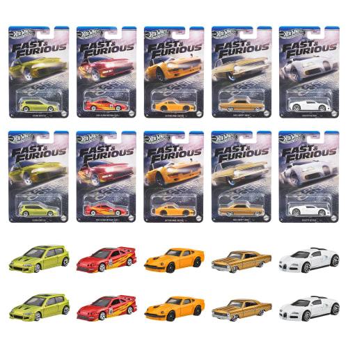Hot Wheels Fast & Furious Theme Assortment - Racing Course Vehicle Toys, Mini Cars, 10-Car Box, Ages 3+, Multi-Purpose, 986K-HNR88