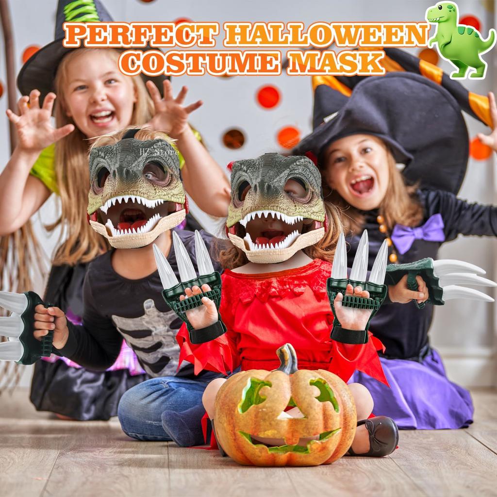Maschera Dinosauro Velociraptor Park con Suoni Plastica Dura Halloween Cosplay Giocattolo Dinosauro Costume Cos per Bambini Regalo di Compleanno