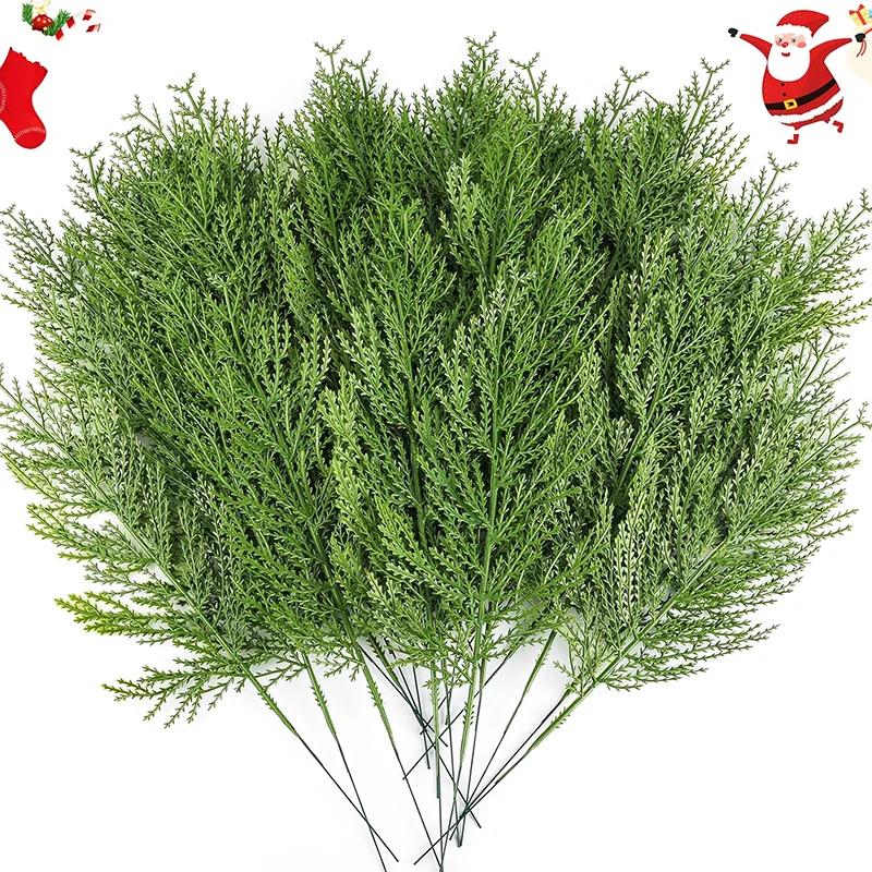 1/60pcs Artificial Pine Branches Fake Plant Leaves Green Pine Tree Branches Christmas Tree Ornaments New Year Party Decoration