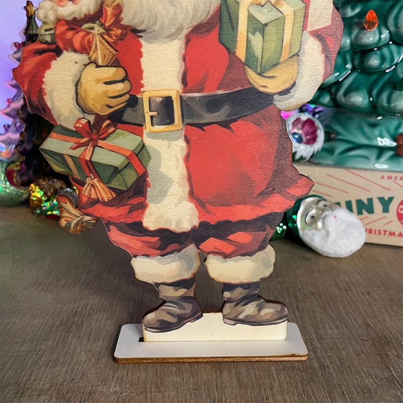 Wooden Christmas Santa Claus Table Decoration - Xmas Sign Tray Decor Shelf, Home Winter Holiday Party Dinner