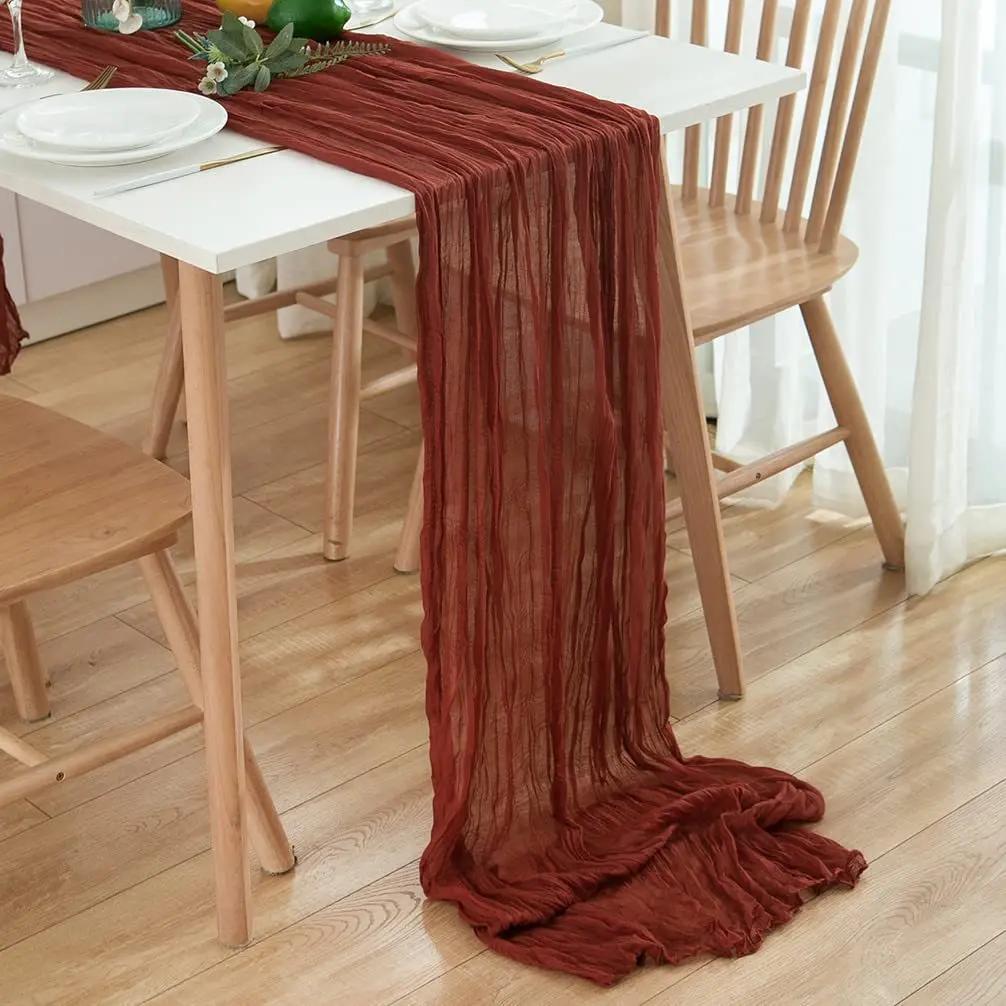 Baby Blue Cheesecloth Table Runner 4 Pack Vintage Rustic Gauze Table Runner Boho Decoration for St Patrick's Day Easter Wedding