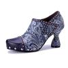 Johnature 2025 Autumn/Winter New Handmade Genuine Leather Splicing Printed Rivet Fashion Women's High Heels
