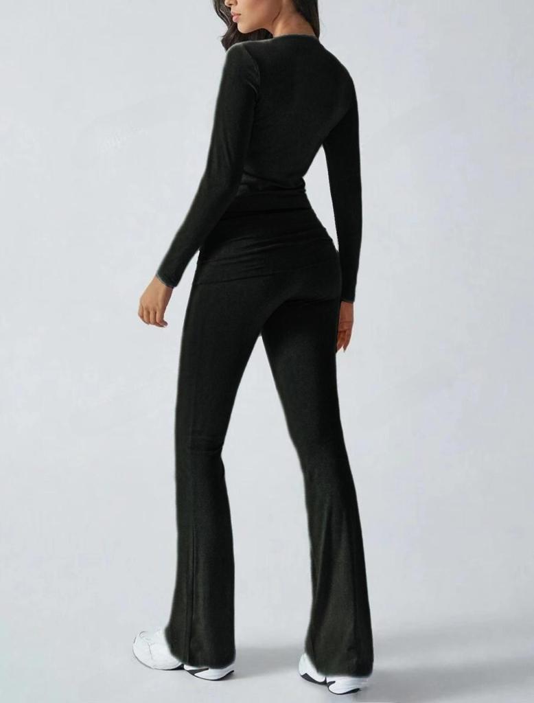 AYJ24T888 Women's Fashion Slim Fit Solid Color Tracksuit - Short Sleeve, Long Pants, Spring/Summer Collection