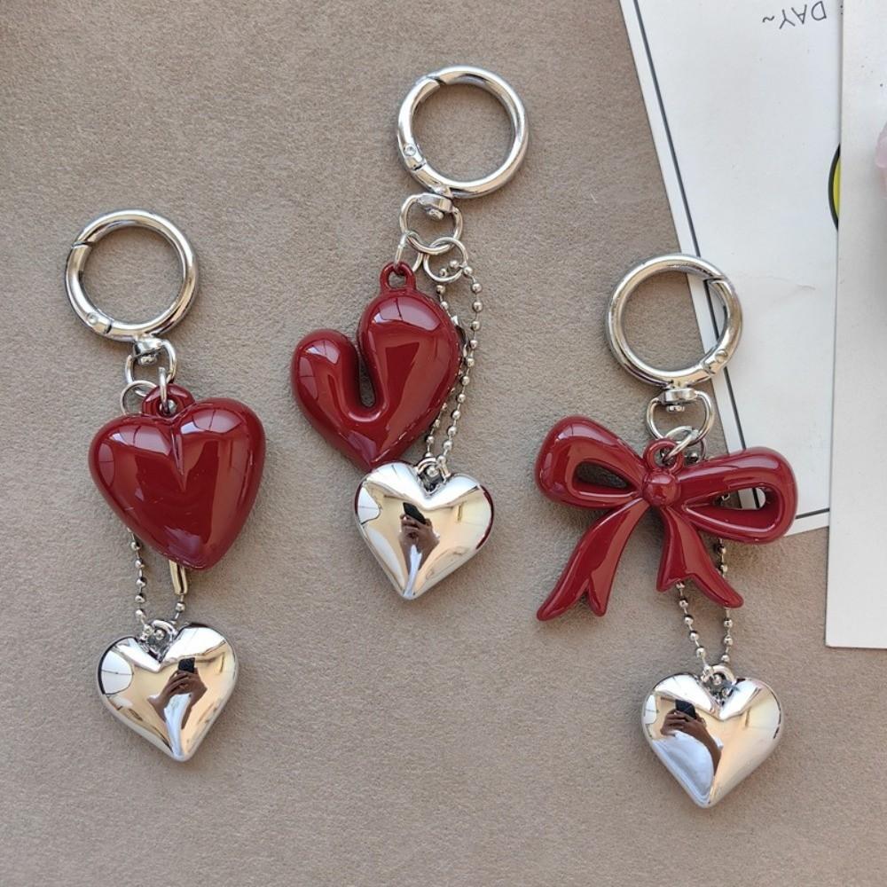 Circle Clip Bag Charm Acrylic Purse Accessory Cute Red Bow Keychain  Gift