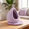 Cotton Bird Nest Hanging Parrot Bed, Winter Striped Plush Water Drop Shape Detachable Bed Cozy Cave with Removable Cushion, Cage Hammock for