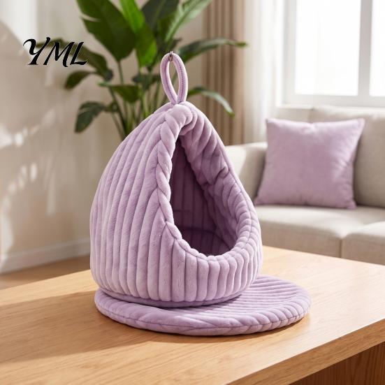 Cotton Bird Nest Hanging Parrot Bed, Winter Striped Plush Water Drop Shape Detachable Bed Cozy Cave with Removable Cushion, Cage Hammock for